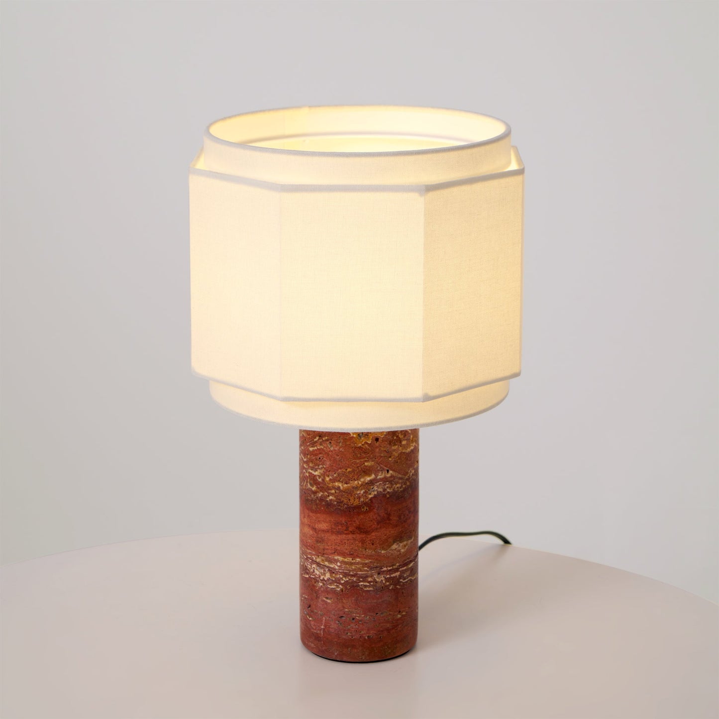 Elegant Table Lamp with Red Travertine Base and Fabric Shade – Perfect for Bedroom or Living Room 5