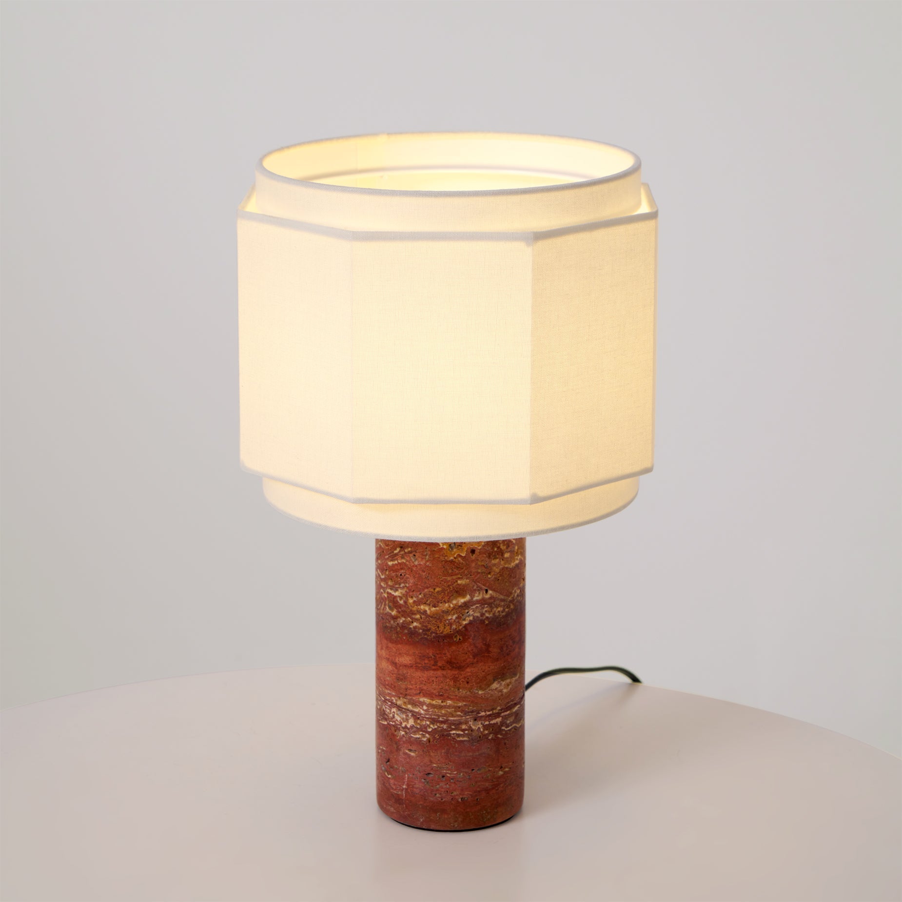 Elegant Table Lamp with Red Travertine Base and Fabric Shade – Perfect for Bedroom or Living Room 5