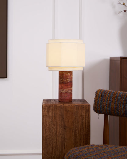 Elegant Table Lamp with Red Travertine Base and Fabric Shade – Perfect for Bedroom or Living Room 6