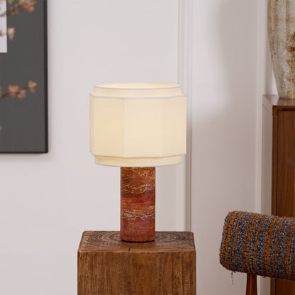 Elegant Table Lamp with Red Travertine Base and Fabric Shade – Perfect for Bedroom or Living Room 8
