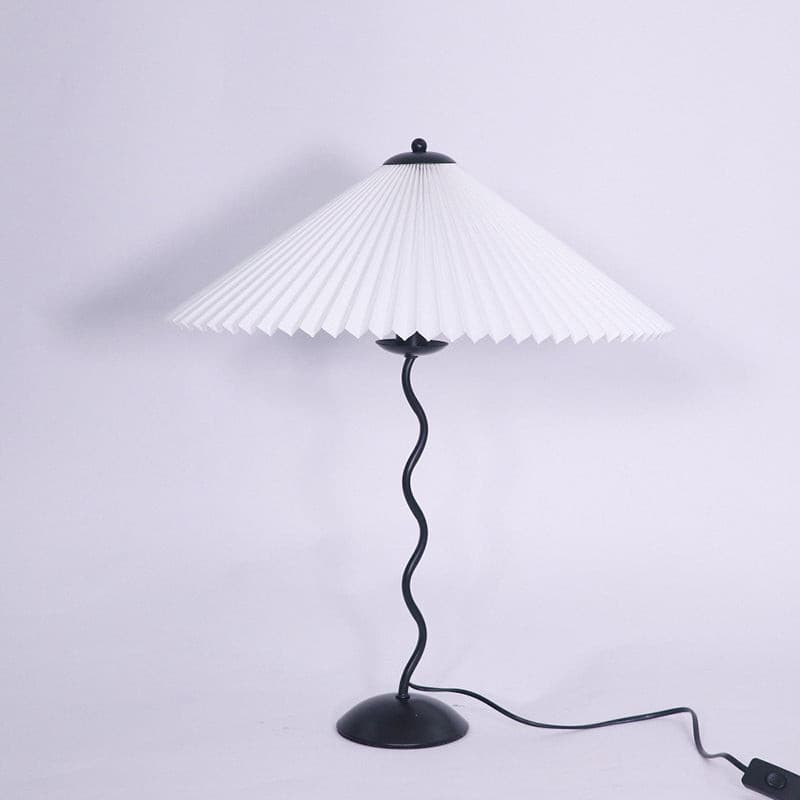 Nordic Style Pleated Table Lamp with Curvy Design – Beige Fabric Shade 1