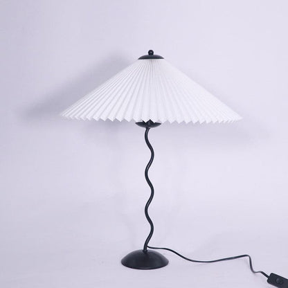 Nordic Style Pleated Table Lamp with Curvy Design – Beige Fabric Shade 1