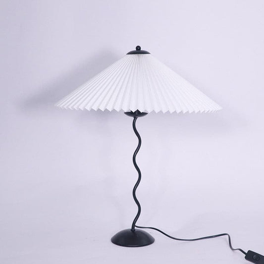 Nordic Style Pleated Table Lamp with Curvy Design – Beige Fabric Shade 1