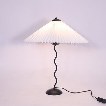 Nordic Style Pleated Table Lamp with Curvy Design – Beige Fabric Shade 3