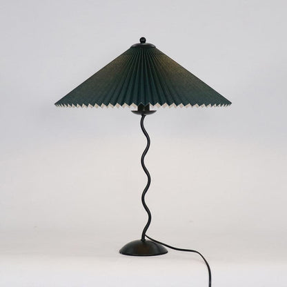 Nordic Style Pleated Table Lamp with Curvy Design – Beige Fabric Shade 4