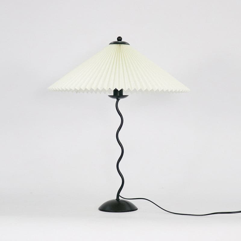 Nordic Style Pleated Table Lamp with Curvy Design – Beige Fabric Shade 5