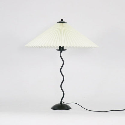 Nordic Style Pleated Table Lamp with Curvy Design – Beige Fabric Shade 5