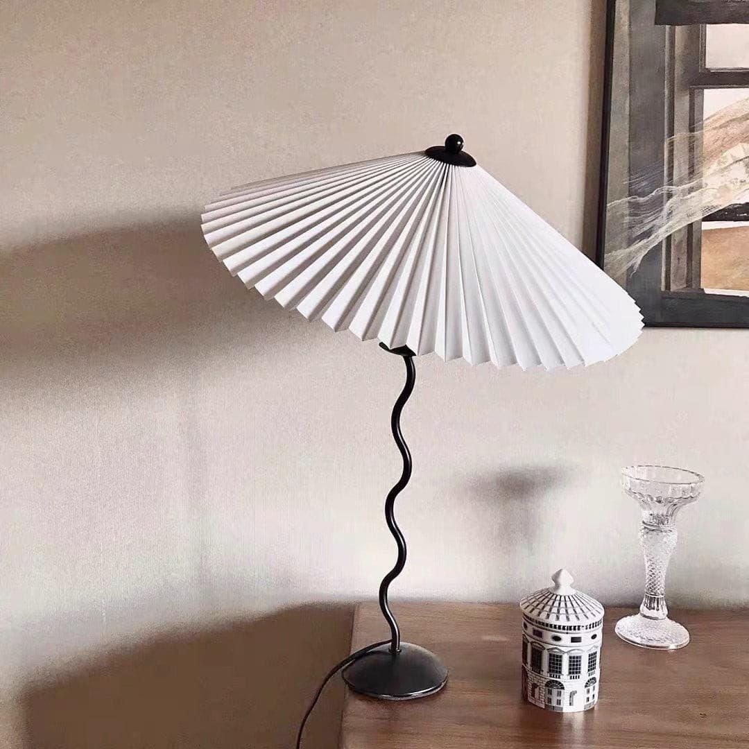 Nordic Style Pleated Table Lamp with Curvy Design – Beige Fabric Shade 7