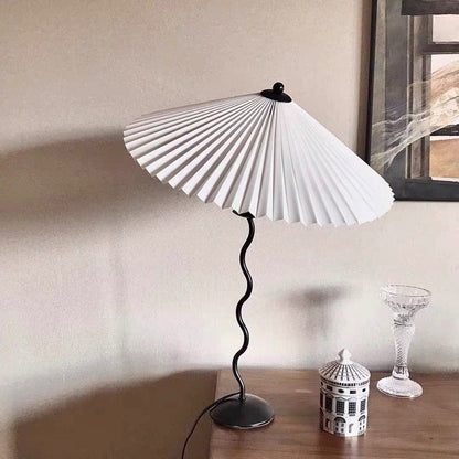 Nordic Style Pleated Table Lamp with Curvy Design – Beige Fabric Shade 7