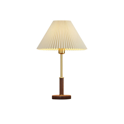 Elegant Pleated Wooden Table Lamp with Linen Shade – 36cm Diameter 1