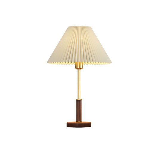 Elegant Pleated Wooden Table Lamp with Linen Shade – 36cm Diameter 1