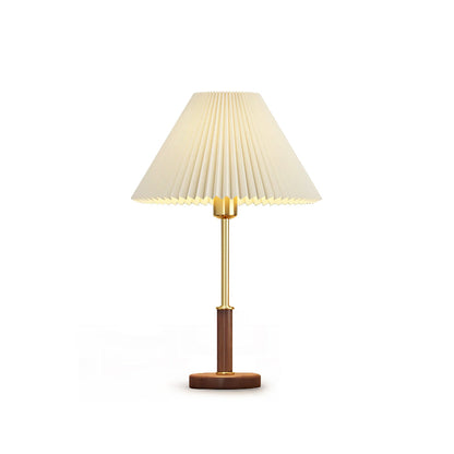 Elegant Pleated Wooden Table Lamp with Linen Shade – 36cm Diameter 2