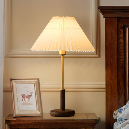 Elegant Pleated Wooden Table Lamp with Linen Shade – 36cm Diameter 3