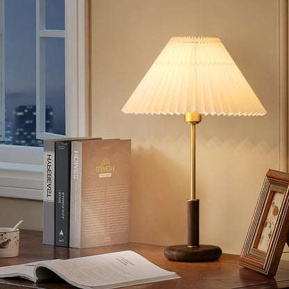 Elegant Pleated Wooden Table Lamp with Linen Shade – 36cm Diameter 4