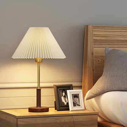 Elegant Pleated Wooden Table Lamp with Linen Shade – 36cm Diameter 5