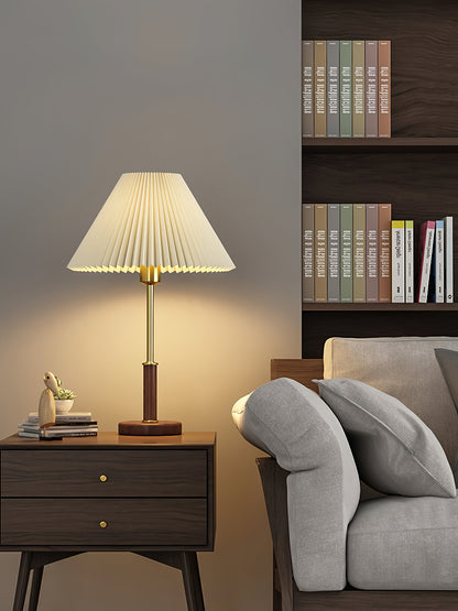 Elegant Pleated Wooden Table Lamp with Linen Shade – 36cm Diameter 7