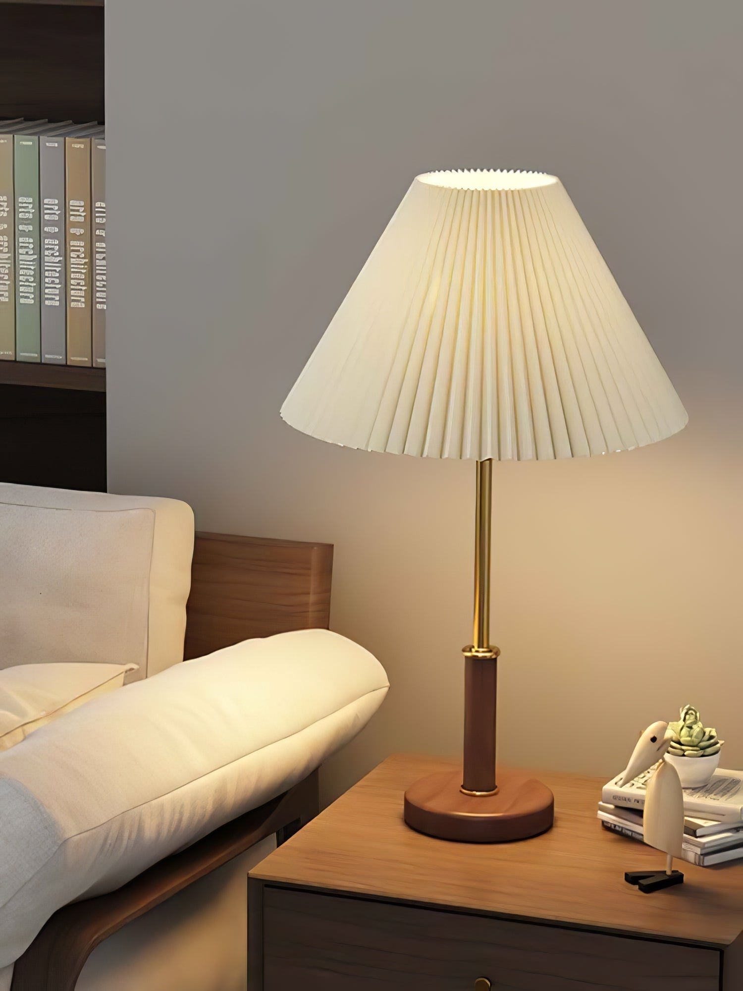 Elegant Pleated Wooden Table Lamp with Linen Shade – 36cm Diameter 9