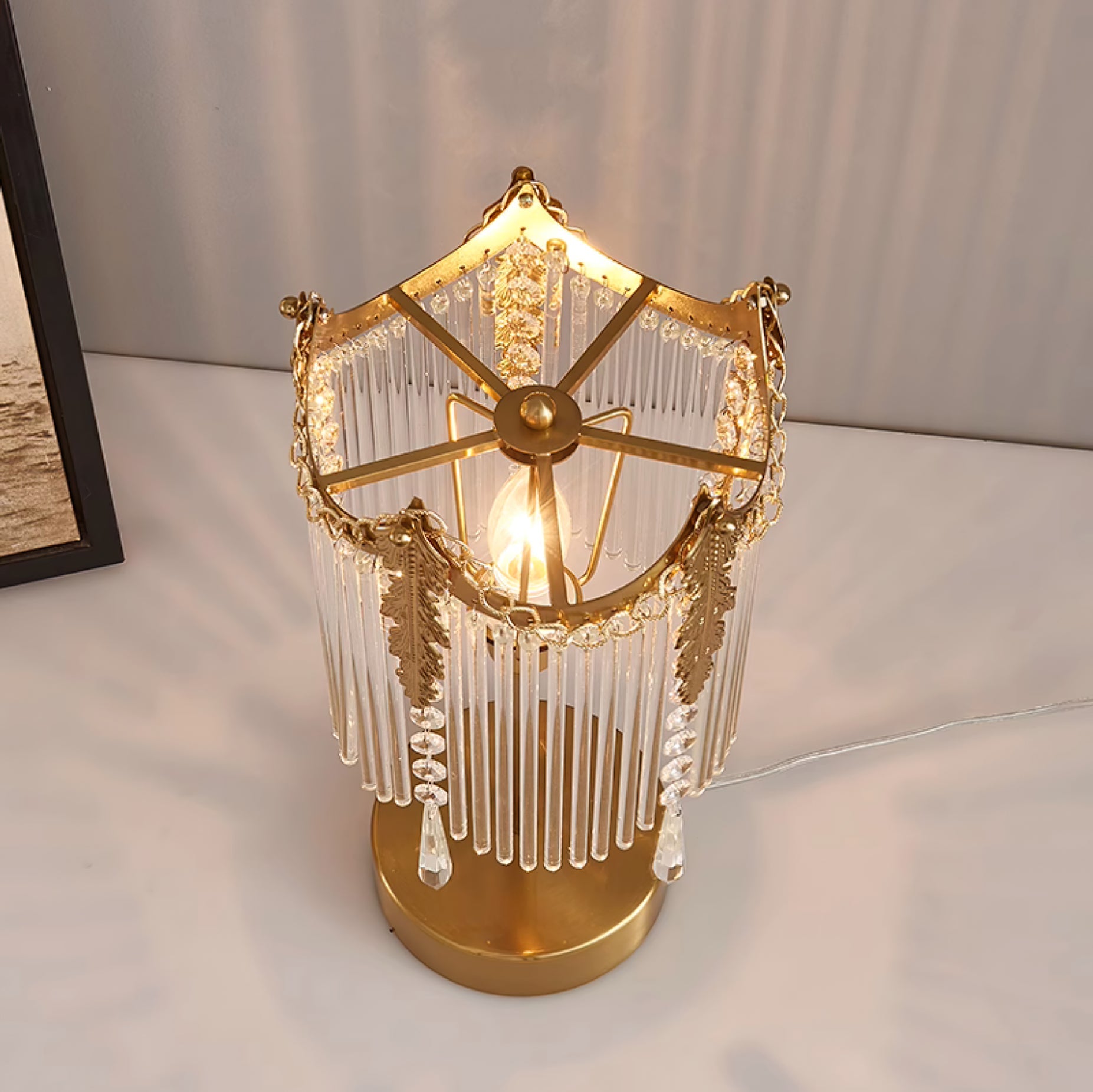 Modern Table Lamp with Unique Design and Soft Lighting – Gold and Clear Finish 9