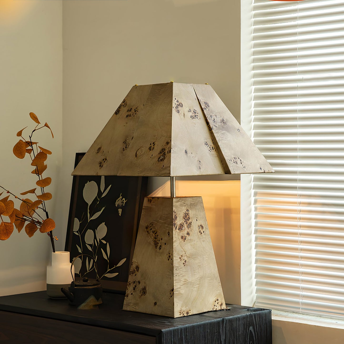 Pyramid Wood Table Lamp – Geometric Design Nightstand or Desk Lamp for Bedroom and Living Room 3