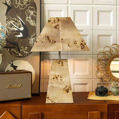 Pyramid Wood Table Lamp – Geometric Design Nightstand or Desk Lamp for Bedroom and Living Room 6