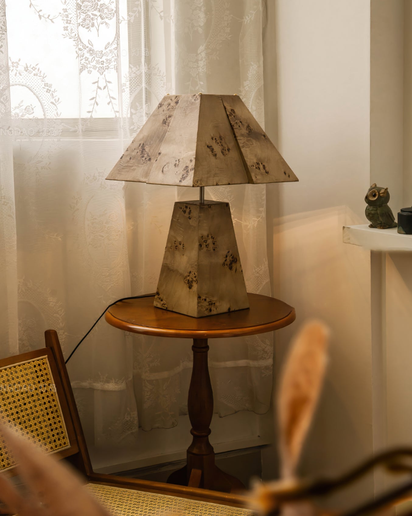 Pyramid Wood Table Lamp – Geometric Design Nightstand or Desk Lamp for Bedroom and Living Room 7