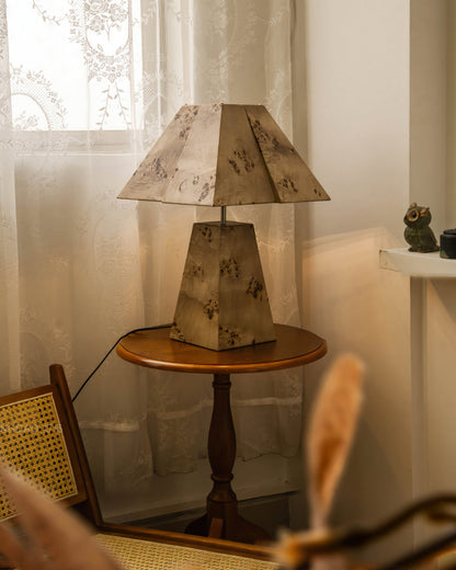 Pyramid Wood Table Lamp – Geometric Design Nightstand or Desk Lamp for Bedroom and Living Room 7