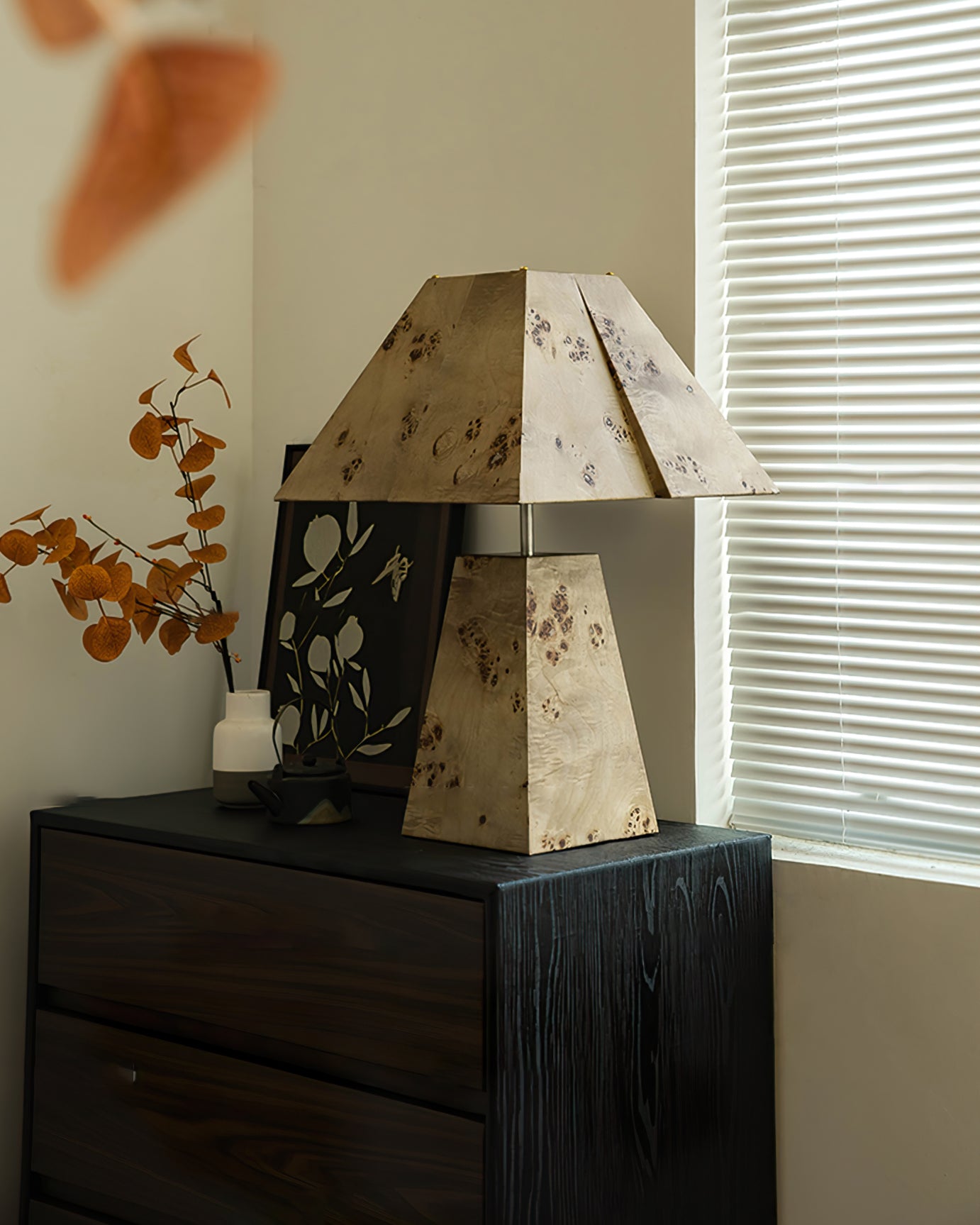 Pyramid Wood Table Lamp – Geometric Design Nightstand or Desk Lamp for Bedroom and Living Room 8