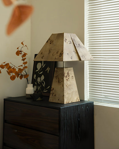 Pyramid Wood Table Lamp – Geometric Design Nightstand or Desk Lamp for Bedroom and Living Room 8