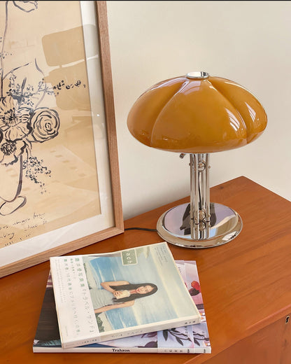 Stylish Table Lamp with Orange Glass Shade and Chrome Base – Ideal for Bedroom or Living Room 4