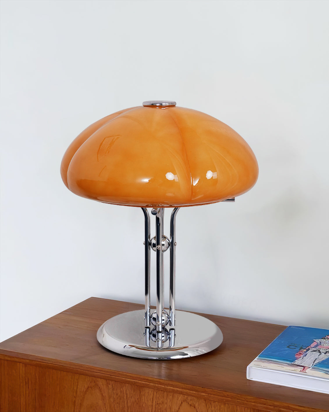 Stylish Table Lamp with Orange Glass Shade and Chrome Base – Ideal for Bedroom or Living Room 6