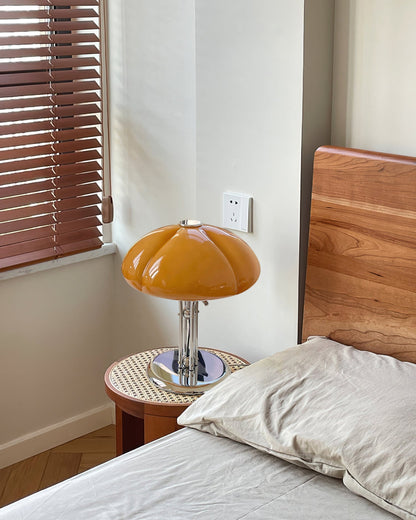 Stylish Table Lamp with Orange Glass Shade and Chrome Base – Ideal for Bedroom or Living Room 7