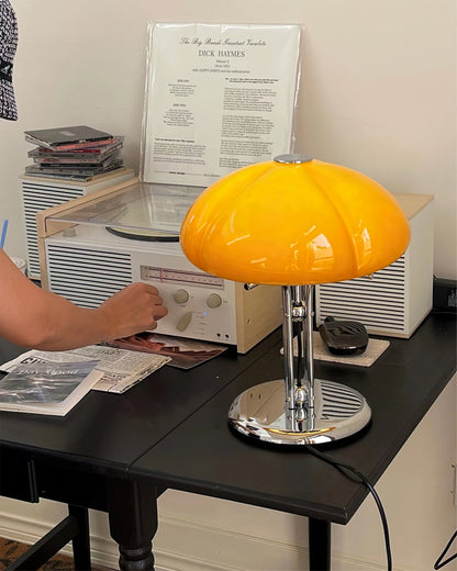 Stylish Table Lamp with Orange Glass Shade and Chrome Base – Ideal for Bedroom or Living Room 9