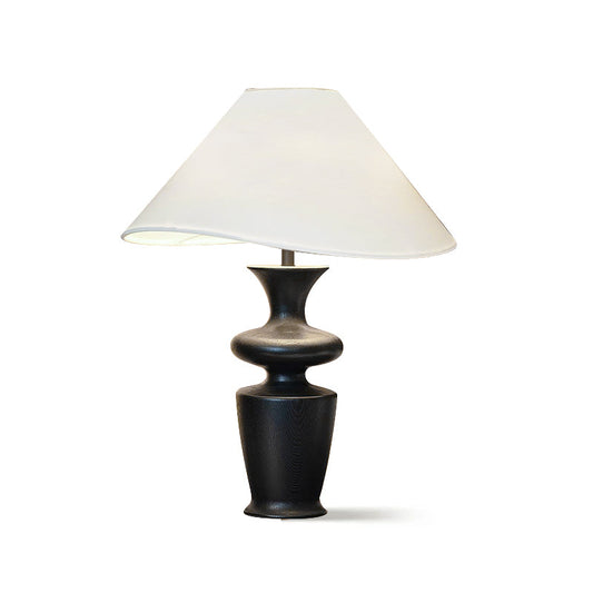 Modern Wood and Fabric Table Lamp with Asymmetrical Shade – 21.7 Inch 1