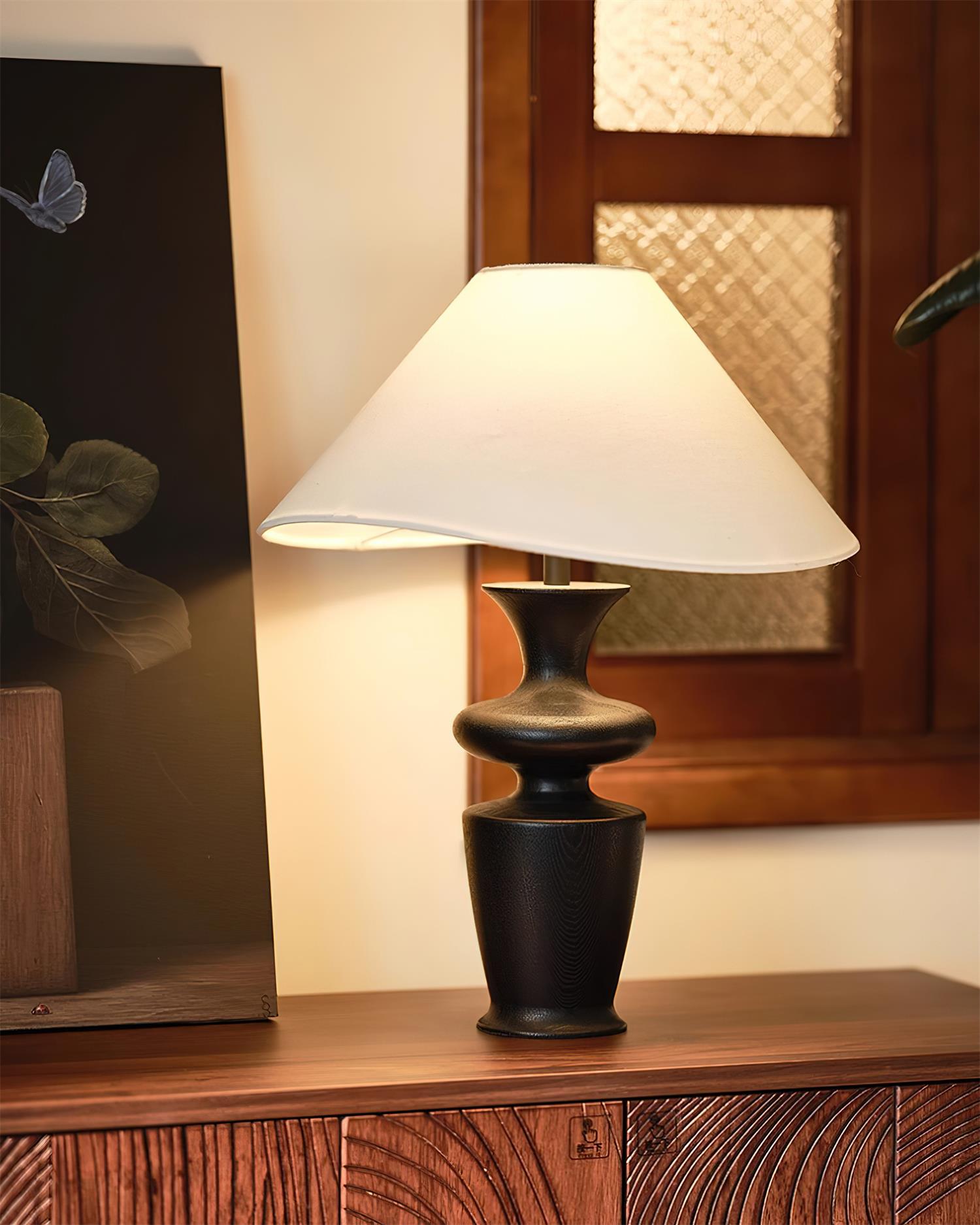 Modern Wood and Fabric Table Lamp with Asymmetrical Shade – 21.7 Inch 5