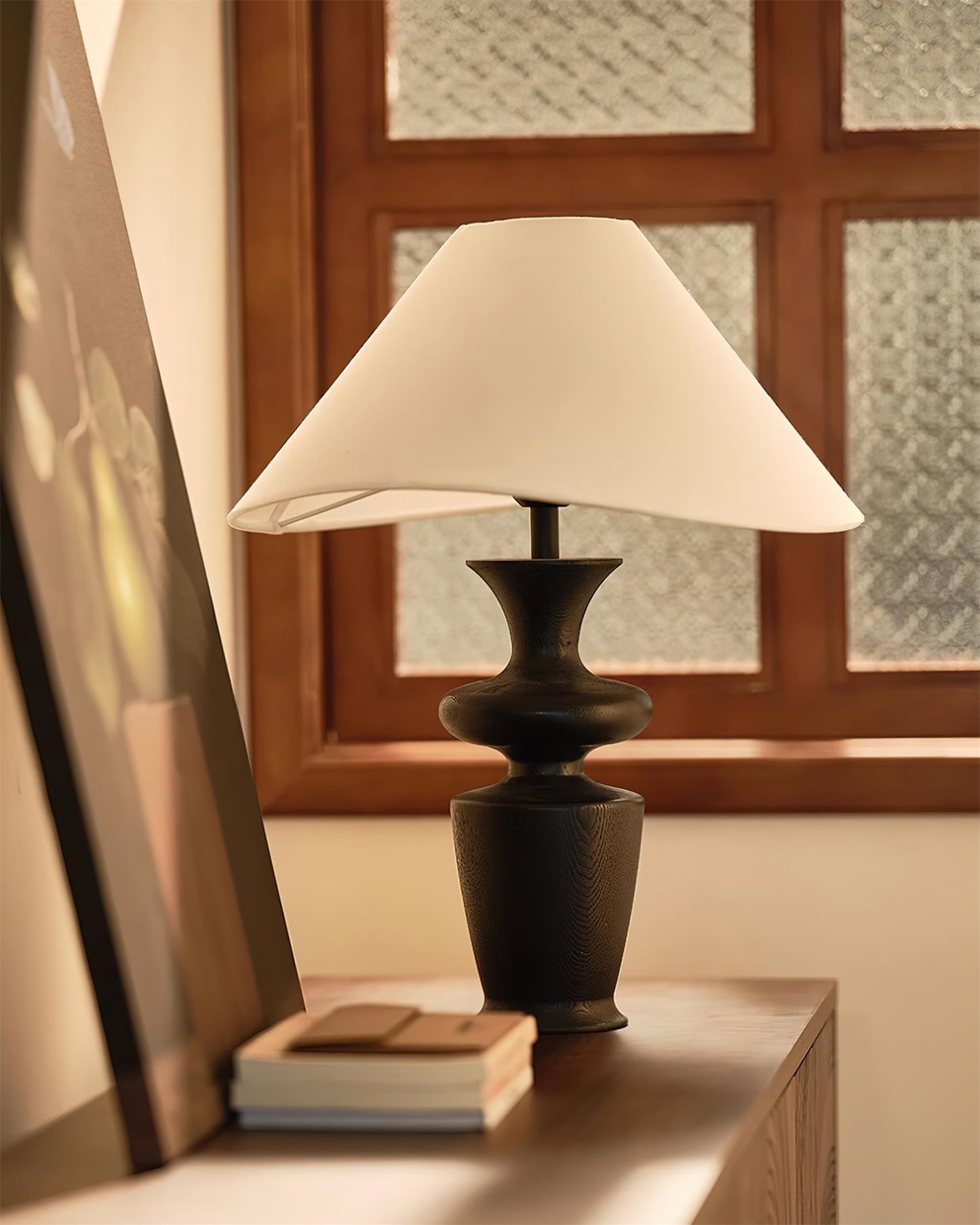 Modern Wood and Fabric Table Lamp with Asymmetrical Shade – 21.7 Inch 6