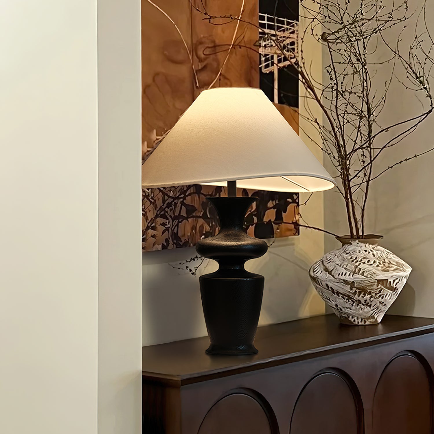 Modern Wood and Fabric Table Lamp with Asymmetrical Shade – 21.7 Inch 9