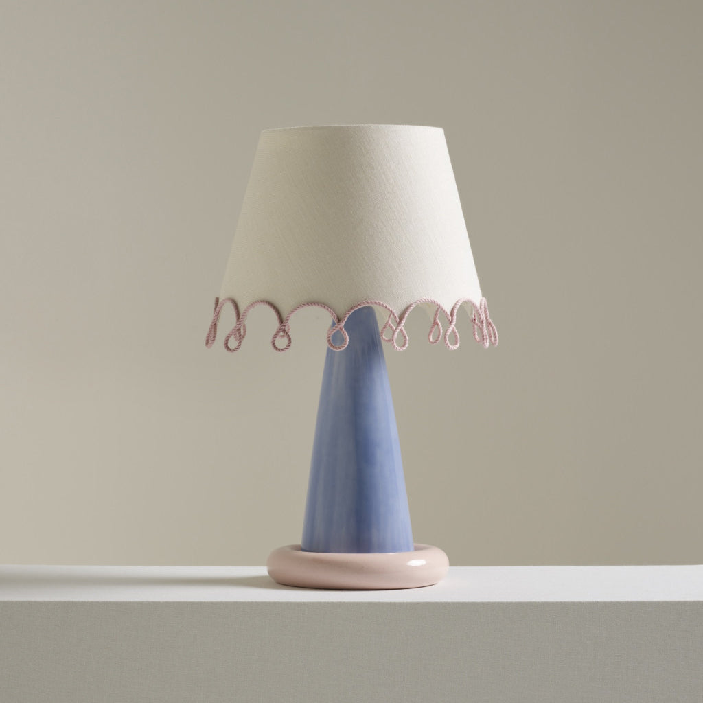 Elegant Ribbon Table Lamp with Ceramic Base and Fabric Shade - Soft Pastel Colors for Bedroom or Living Room 3