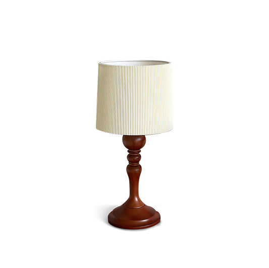 Vintage Style Table Lamp with Wooden Base and Pleated Shade – Ideal for Bedroom and Desk Use 1