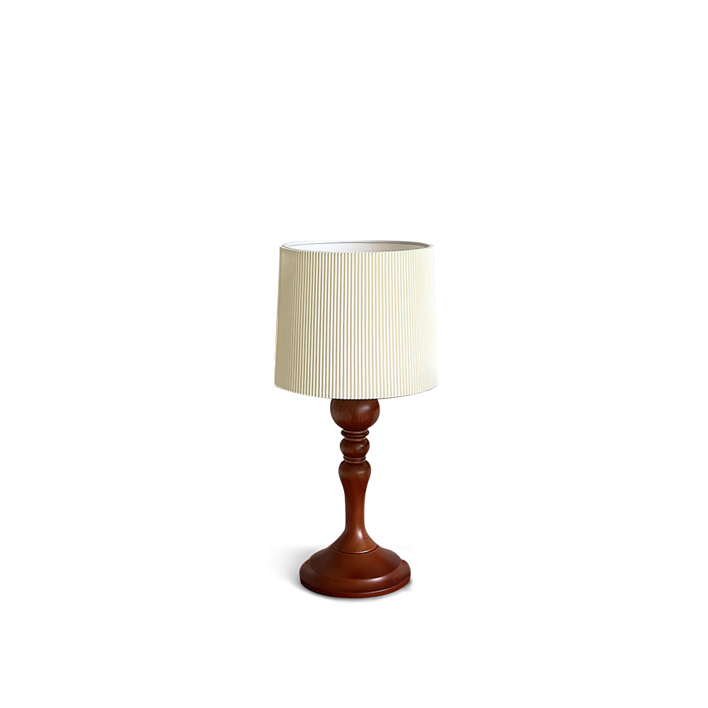 Vintage Style Table Lamp with Wooden Base and Pleated Shade – Ideal for Bedroom and Desk Use 2