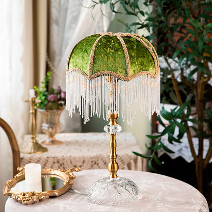 Stylish Table Lamp with Fabric Shade and Modern Design – Green and Gold Finish 2