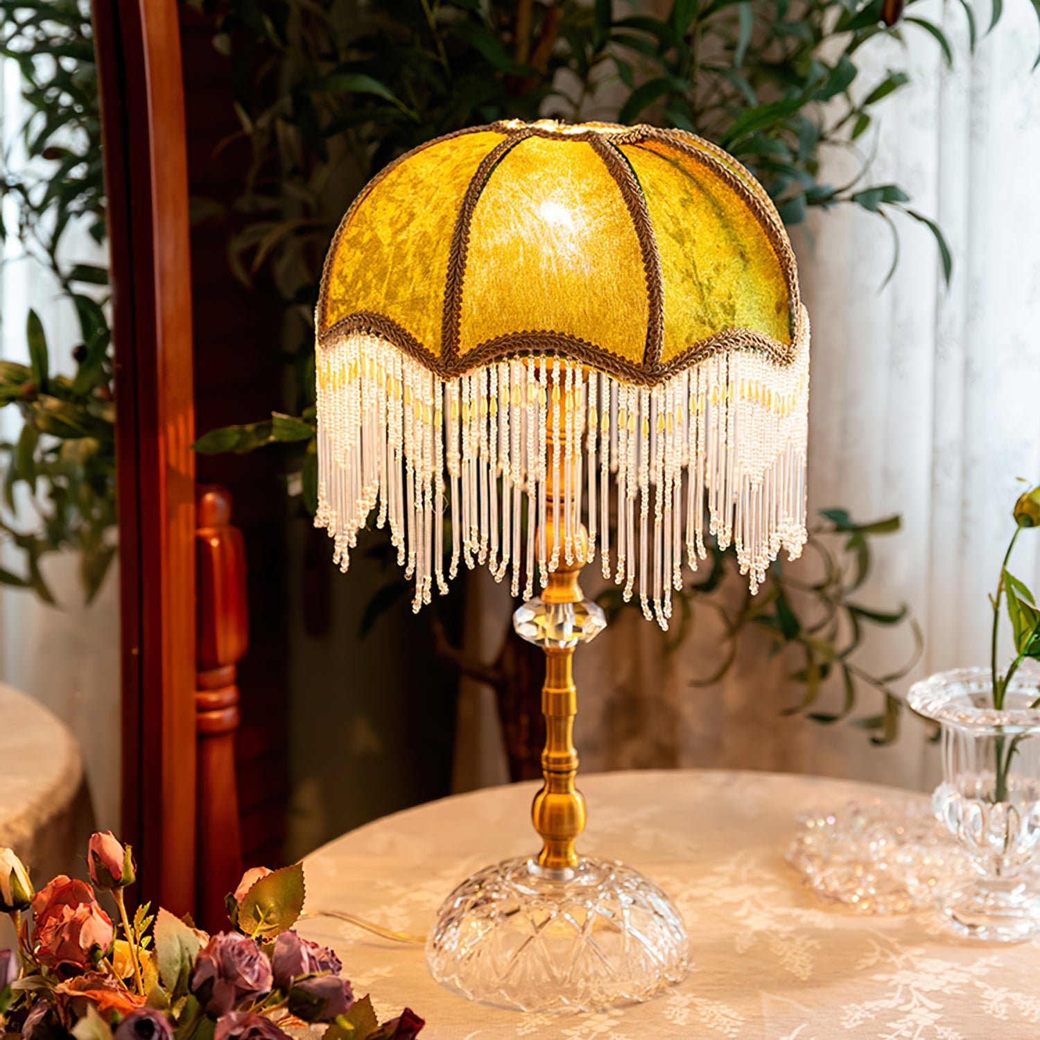 Stylish Table Lamp with Fabric Shade and Modern Design – Green and Gold Finish 3