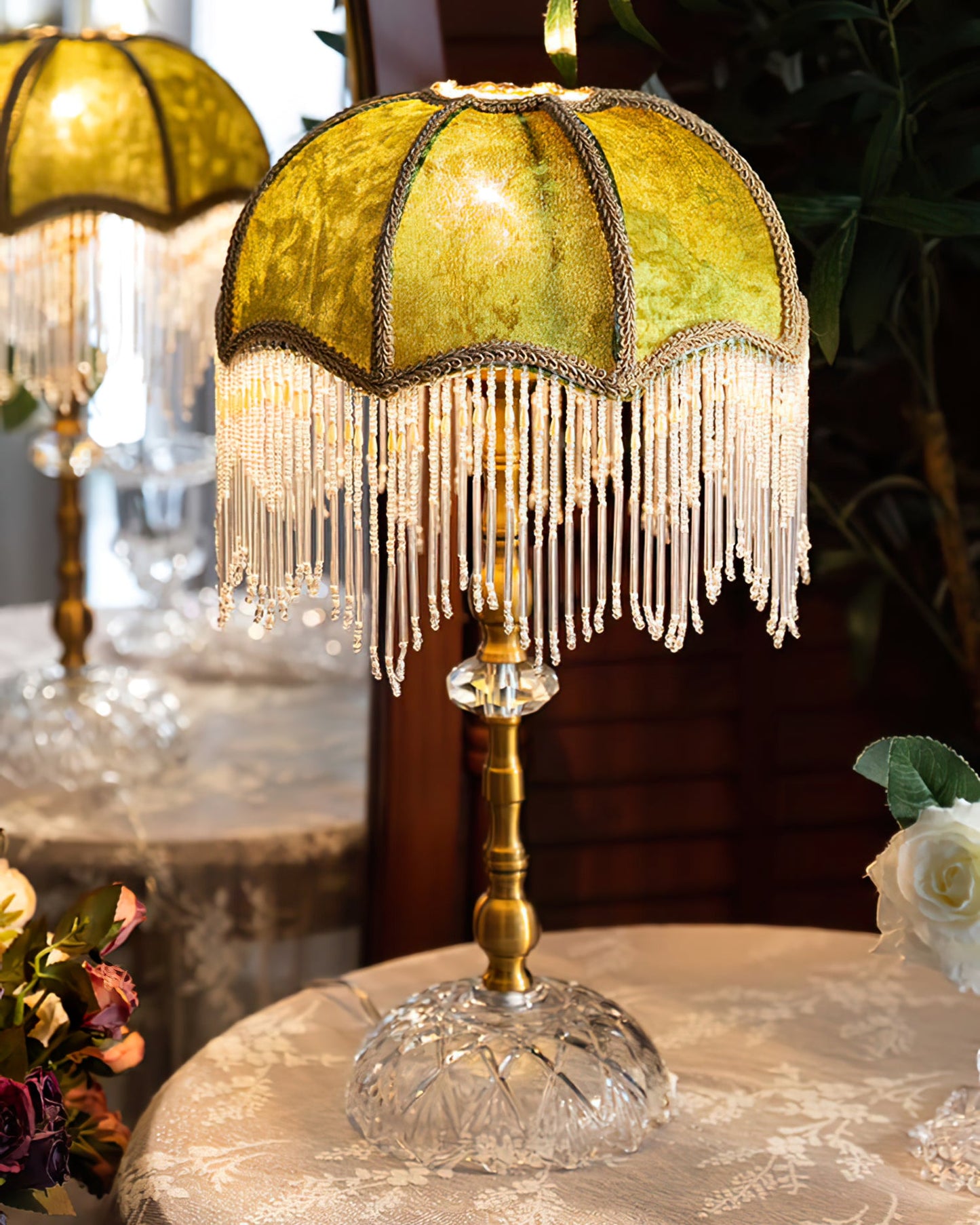 Stylish Table Lamp with Fabric Shade and Modern Design – Green and Gold Finish 7