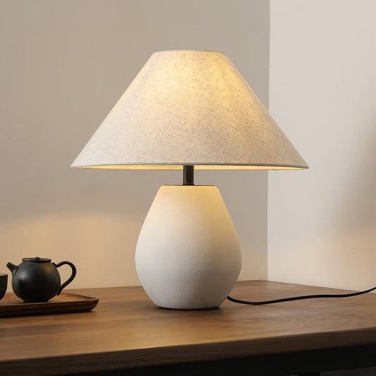Ceramic Table Lamp with Grey Linen Shade – Elegant Indoor Lighting Fixture 1