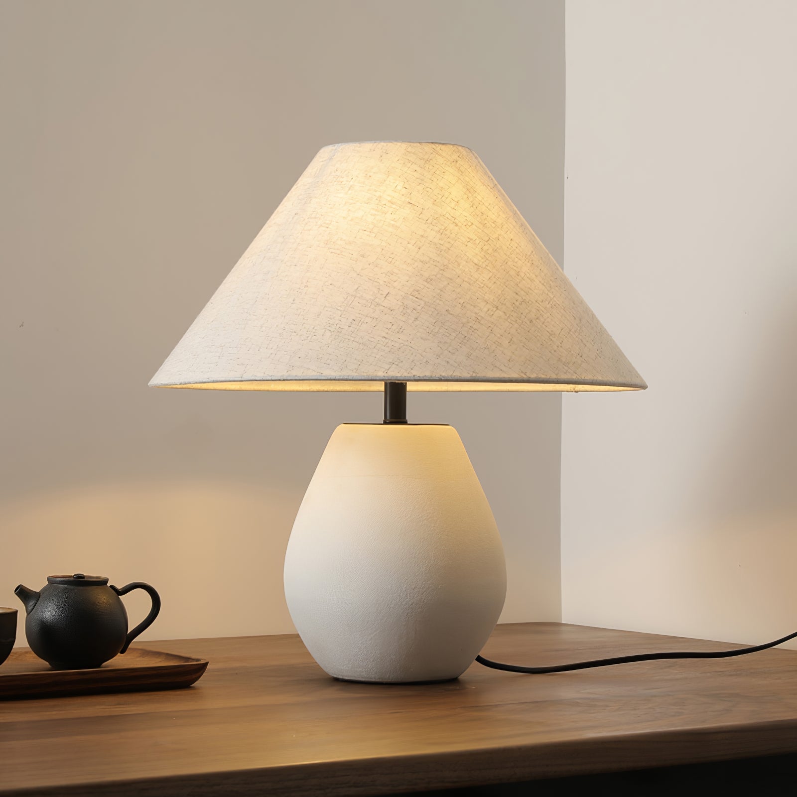 Ceramic Table Lamp with Grey Linen Shade – Elegant Indoor Lighting Fixture 3