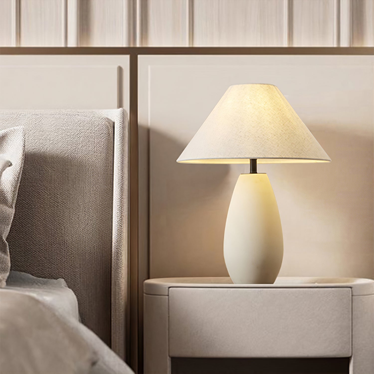 Ceramic Table Lamp with Grey Linen Shade – Elegant Indoor Lighting Fixture 7