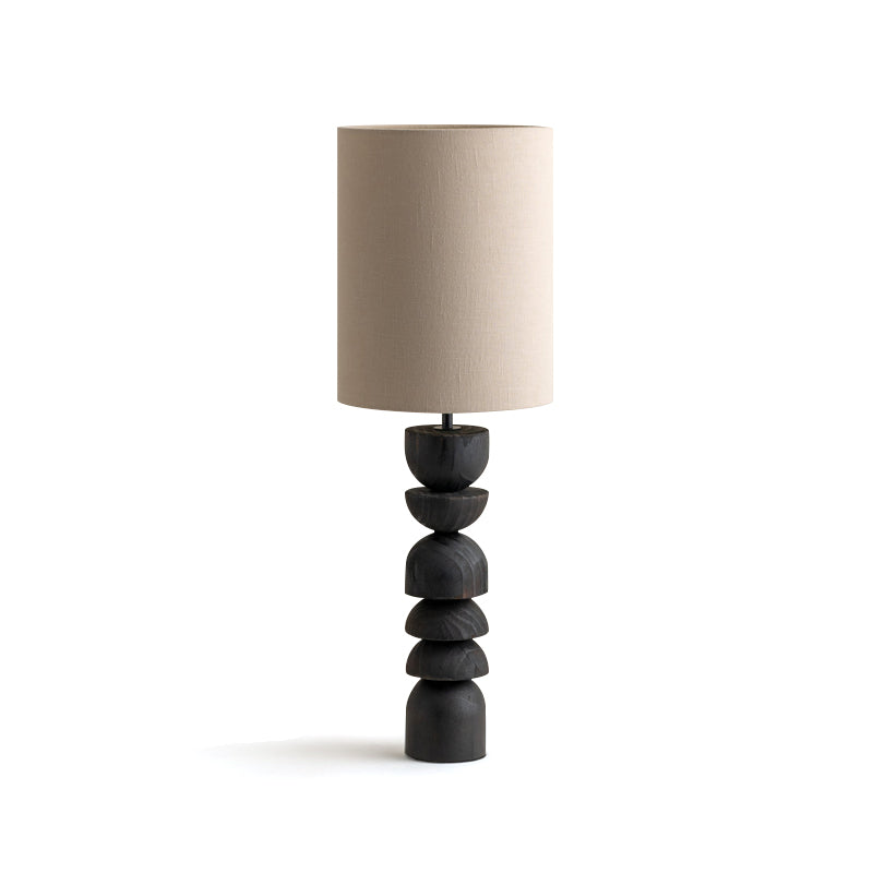 Modern Table Lamp with Blackened Wooden Base and Beige Shade - 21.7 Height, Ideal for Bedroom or Living Room 1