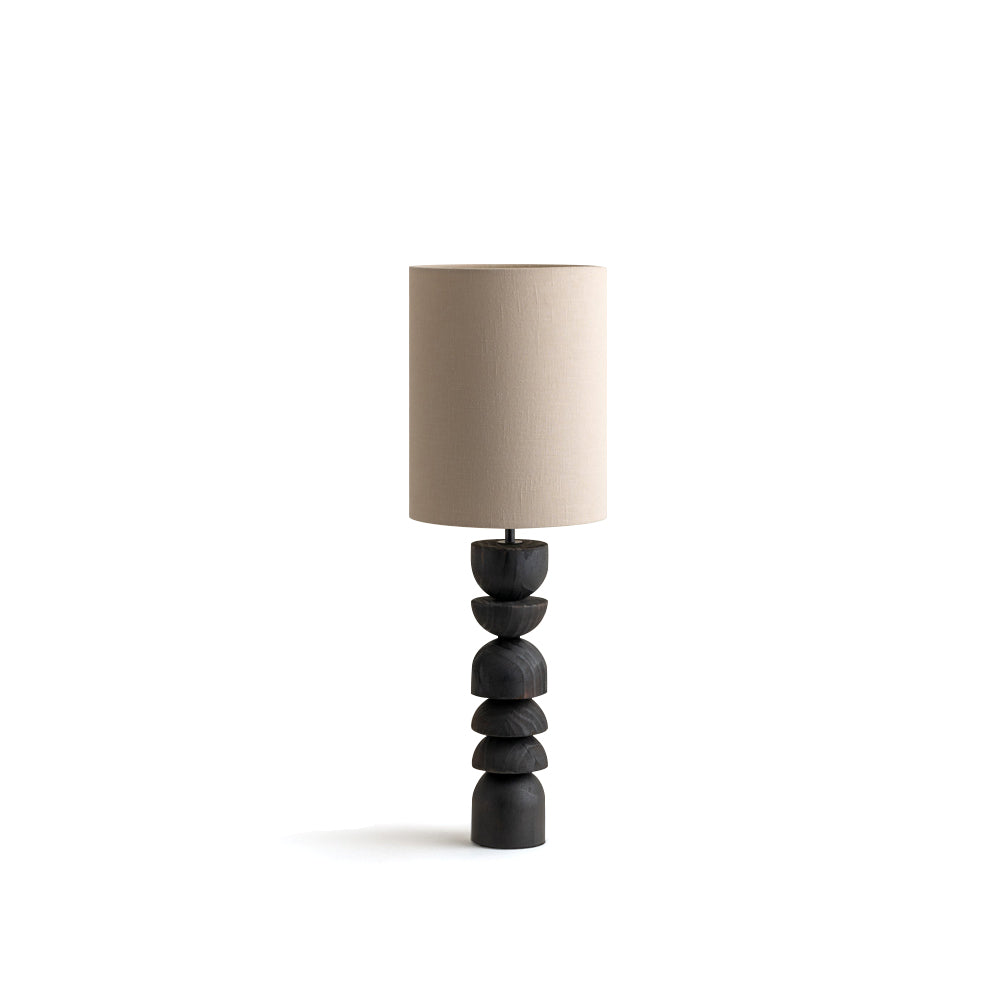 Modern Table Lamp with Blackened Wooden Base and Beige Shade - 21.7 Height, Ideal for Bedroom or Living Room 2