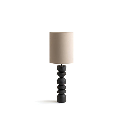 Modern Table Lamp with Blackened Wooden Base and Beige Shade - 21.7 Height, Ideal for Bedroom or Living Room 2