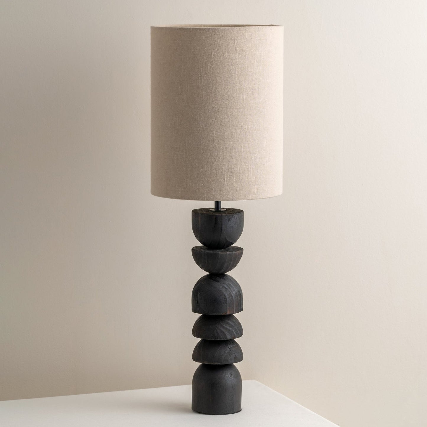 Modern Table Lamp with Blackened Wooden Base and Beige Shade - 21.7 Height, Ideal for Bedroom or Living Room 3