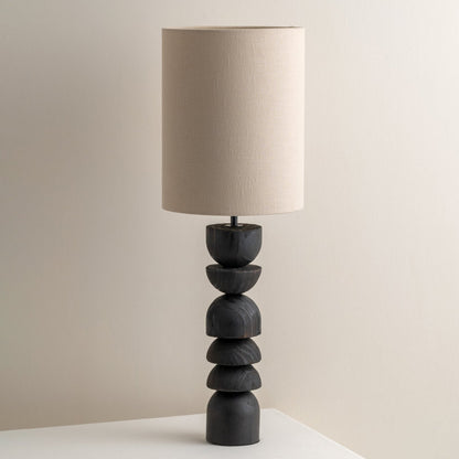 Modern Table Lamp with Blackened Wooden Base and Beige Shade - 21.7 Height, Ideal for Bedroom or Living Room 3